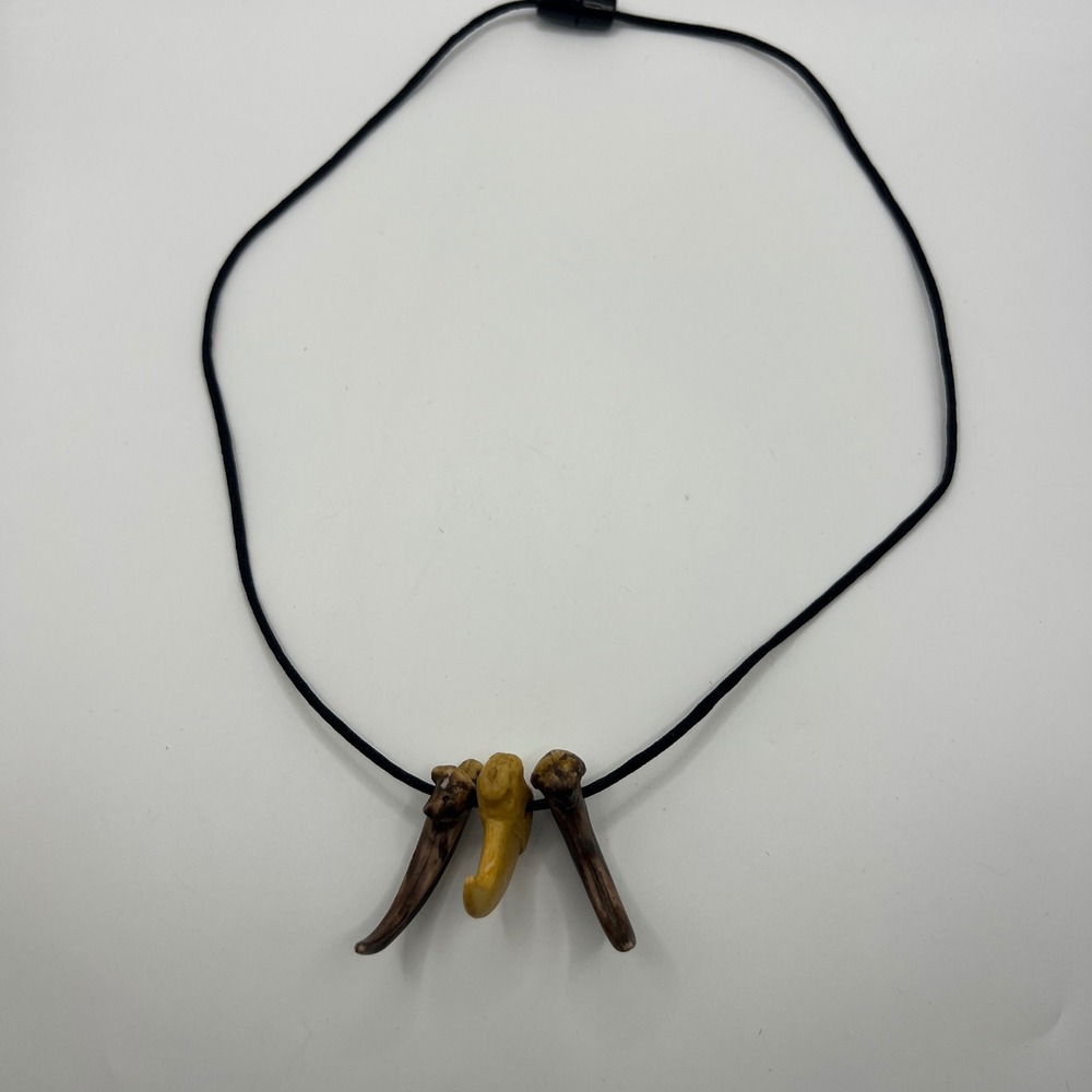 3 Claw Tooth Pendant Necklace Tribal Boho Primitive Style Black Cord Unisex - Picture 8 of 10